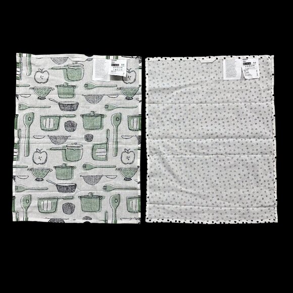 Kitschy Kitchen Dish Towels Green Black White Hanging Loop IKEA Rinnig Cotton - Picture 3 of 8